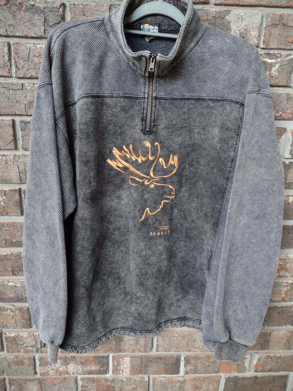 VTG English Bay Sportswear 1/4 Zip Sz XL Gray Graham Howard Moose StitchedAlaska
